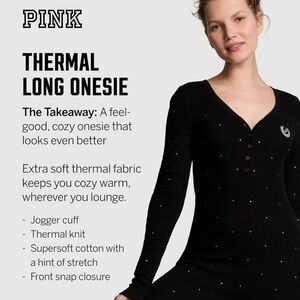 PINK Thermal Long Onesie - Black with Silver Rhinestones Size Small